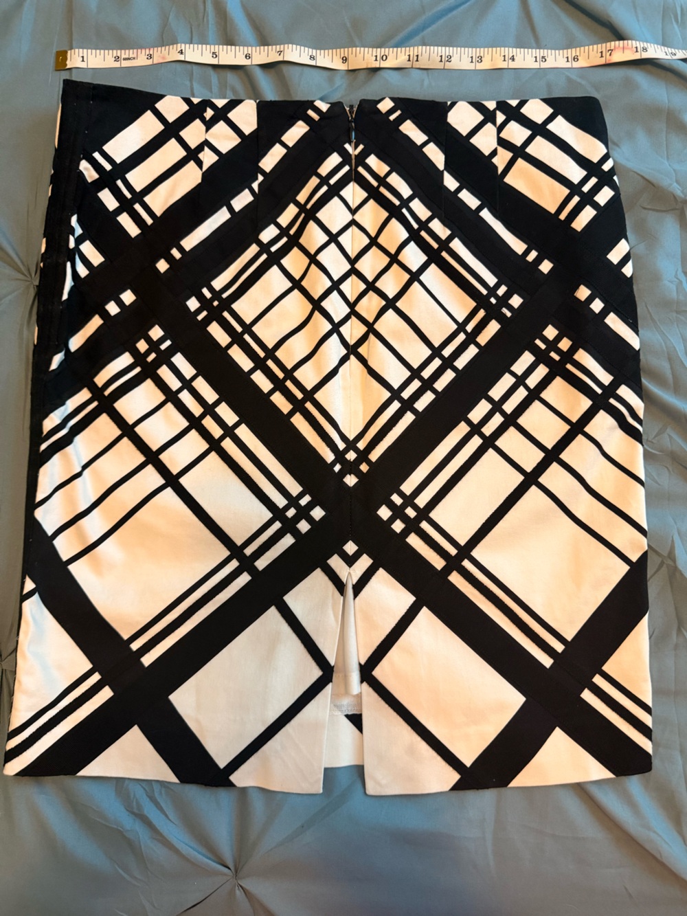 White House Black Market Black and Light Blue Geometric Skirt